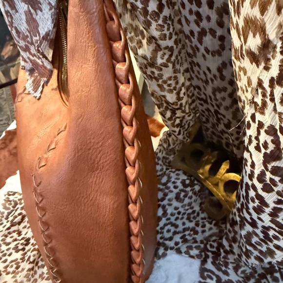 Moda Luxe Cognac Braided-Trim Shoulder Hobo - Picture 2 of 9
